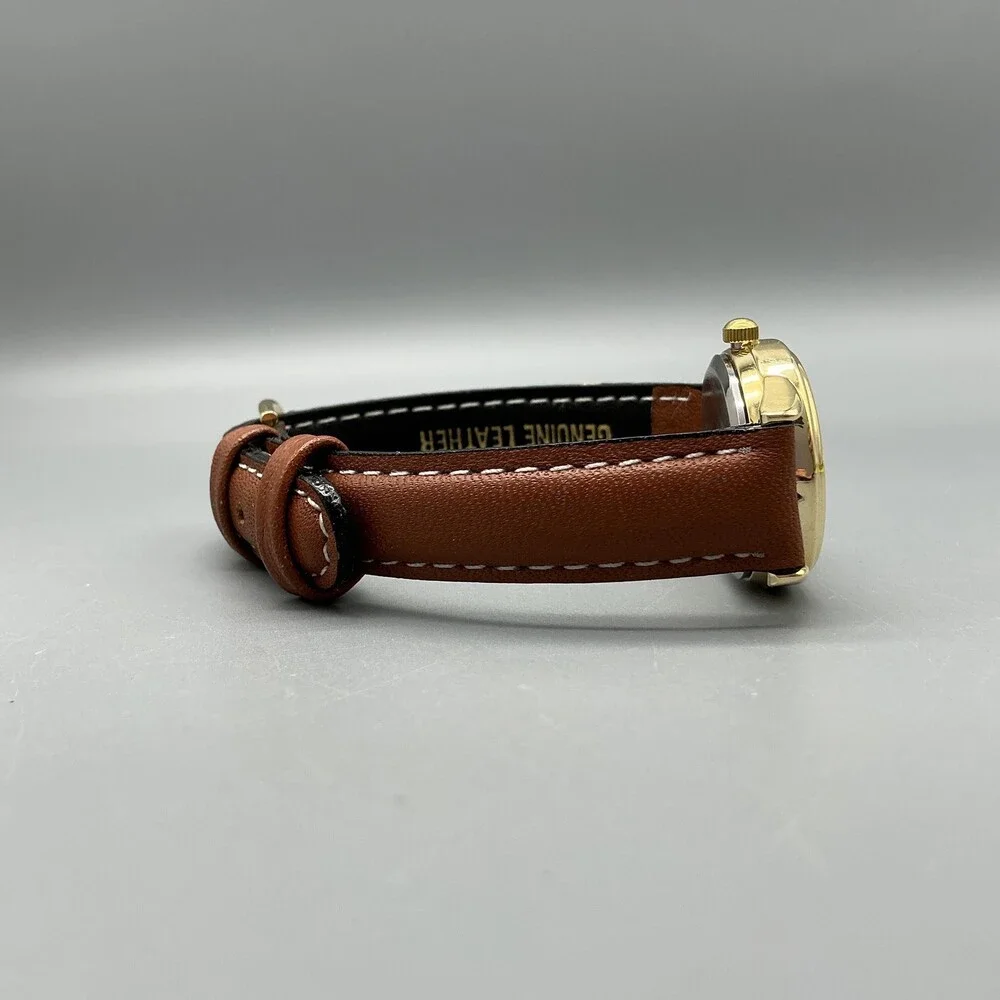 Boeing Womens Watch 25mm Day Night Moon Phase Gold Tone Leather Date New Battery